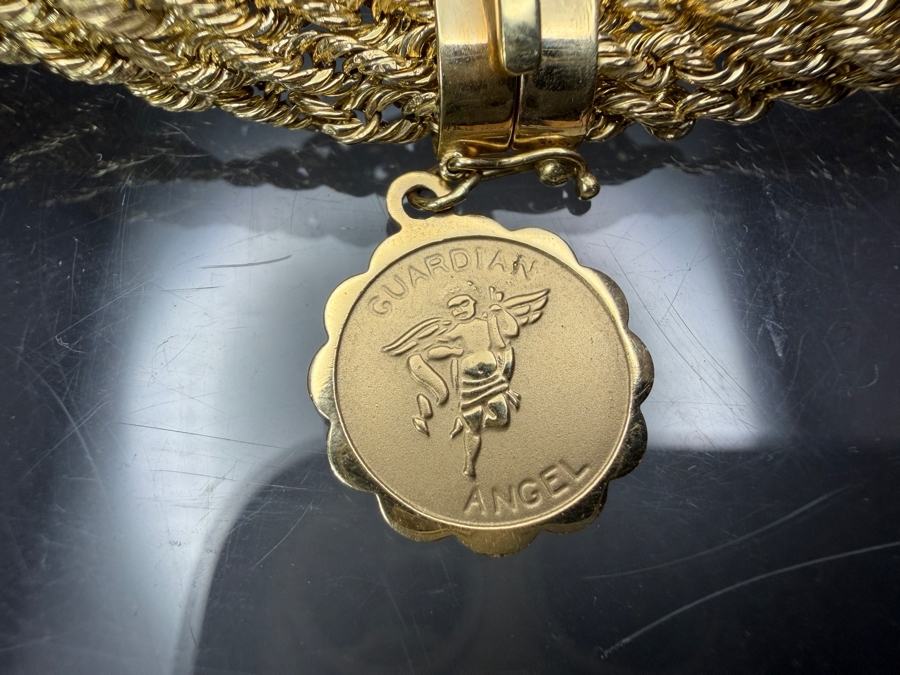 14k Gold Signed Multi-Row Bracelet With 24k Guardian Angel Charm 9.6g [$862 Gold Melt Value] [Photo 9]