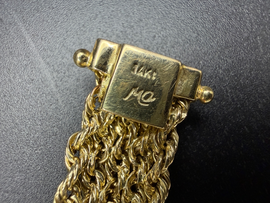 14k Gold Signed Multi-Row Bracelet With 24k Guardian Angel Charm 9.6g [$862 Gold Melt Value] [Photo 5]