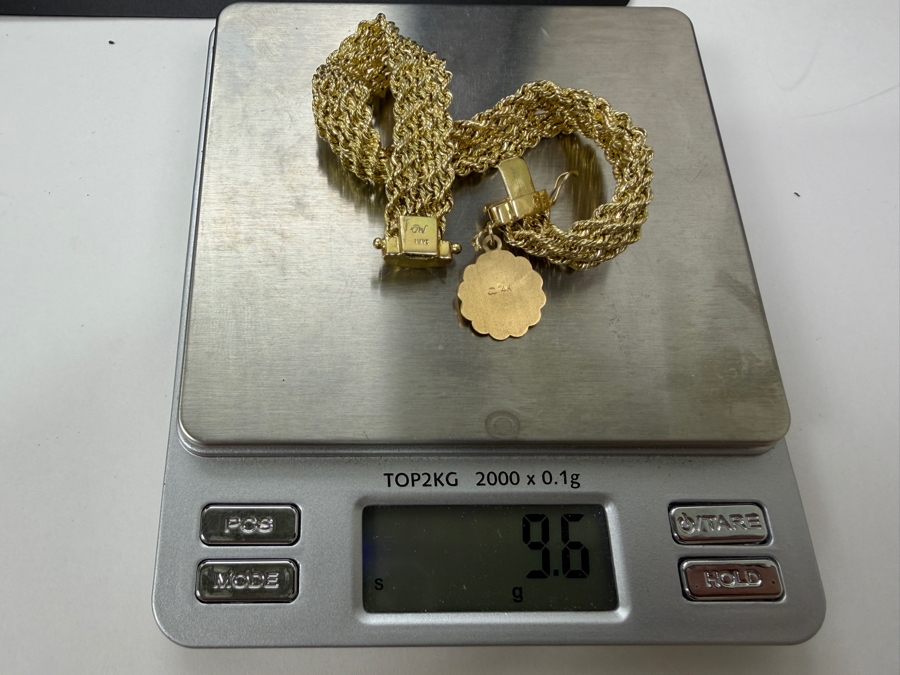 14k Gold Signed Multi-Row Bracelet With 24k Guardian Angel Charm 9.6g [$862 Gold Melt Value] [Photo 11]