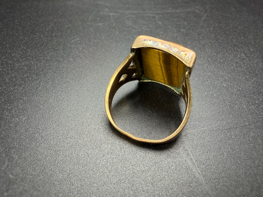 14k Gold Carved Tiger's Eye Ring Size 8.75 6.1g [Photo 5]