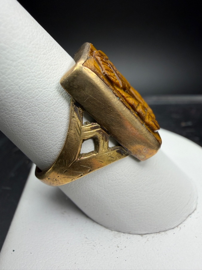 14k Gold Carved Tiger's Eye Ring Size 8.75 6.1g [Photo 4]
