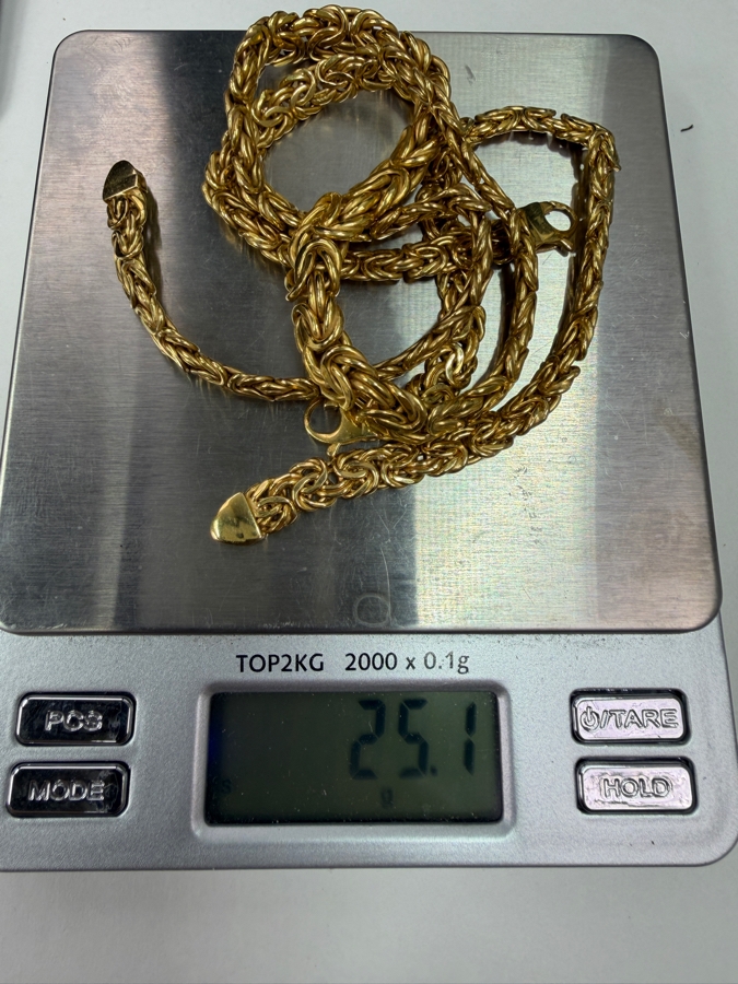 14k Gold Graduated Byzantine 17' Necklace And 7' Bracelet Set 25.1g [$2,255 Gold Melt Value] [Photo 9]