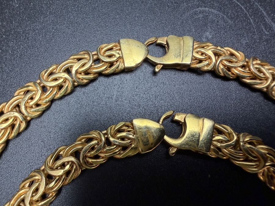 14k Gold Graduated Byzantine 17' Necklace And 7' Bracelet Set 25.1g [$2,255 Gold Melt Value] [Photo 4]