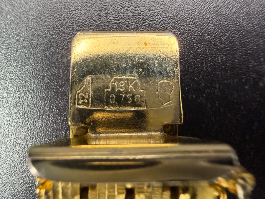 18k Gold Heavy Swiss Chevron Pattern Bracelet Featuring Hallmarks 7.5'L 46.4g [$5,359 Gold Melt Value] [Photo 7]
