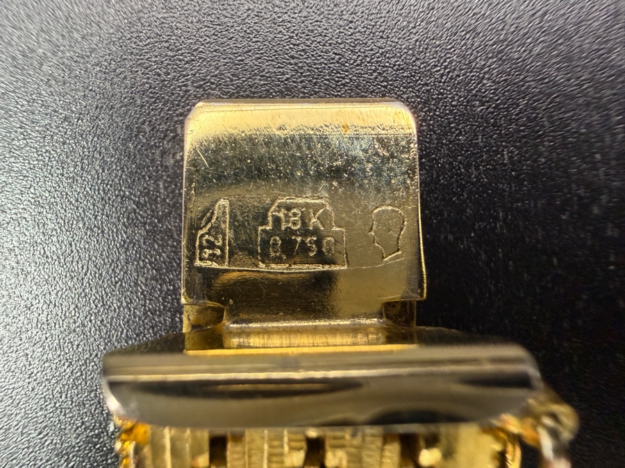 18k Gold Heavy Swiss Chevron Pattern Bracelet Featuring Hallmarks 7.5'L 46.4g [$5,359 Gold Melt Value] [Photo 6]
