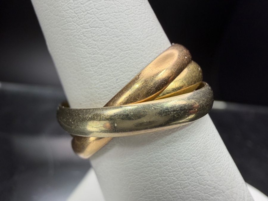 18k Gold Cartier Style Trinity Ring Signed CB (See Photos For Hallmarks) Size 8 5.9g [$681 Gold Melt Value] [Photo 2]