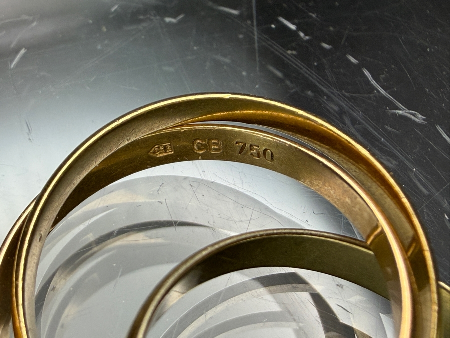 18k Gold Cartier Style Trinity Ring Signed CB (See Photos For Hallmarks) Size 8 5.9g [$681 Gold Melt Value] [Photo 5]