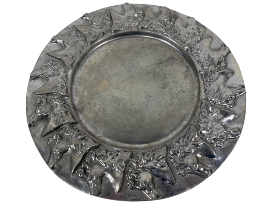 Pewter Tray With Horse Figures 13'W