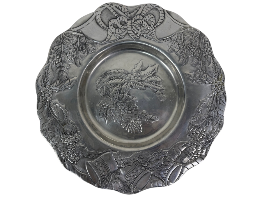 Vintage Arthur Court Aluminum Platter With Festive Holiday Designs 13.75'W