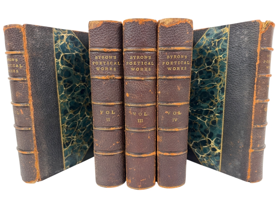 Antique 1877 First Edition Hardcover Book Set: The Poetical Works Of Lord Byron With A Memoir In Five Volumes Published By Hurd And Houghton (RSF)