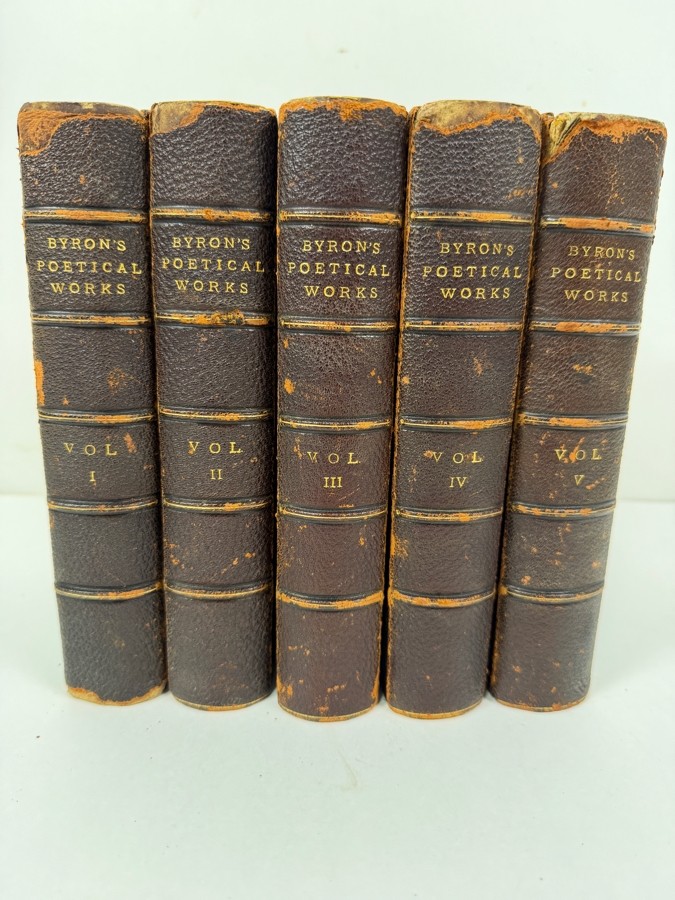 Antique 1877 First Edition Hardcover Book Set: The Poetical Works Of Lord Byron With A Memoir In Five Volumes Published By Hurd And Houghton (RSF) [Photo 3]
