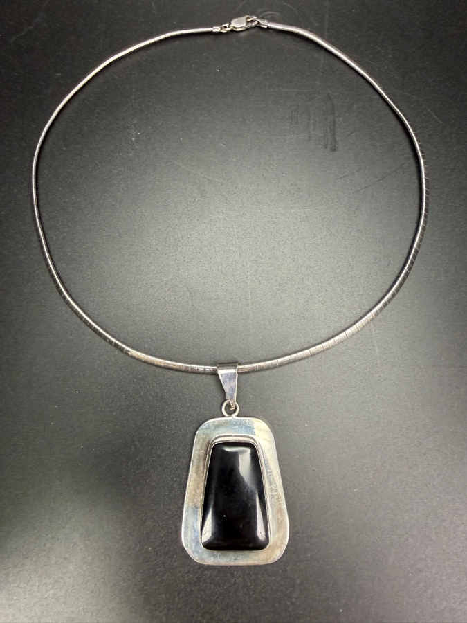 Sterling Silver Black Onyx Pendant With Sterling Silver Italian 16' Necklace 33.8g [Photo 3]