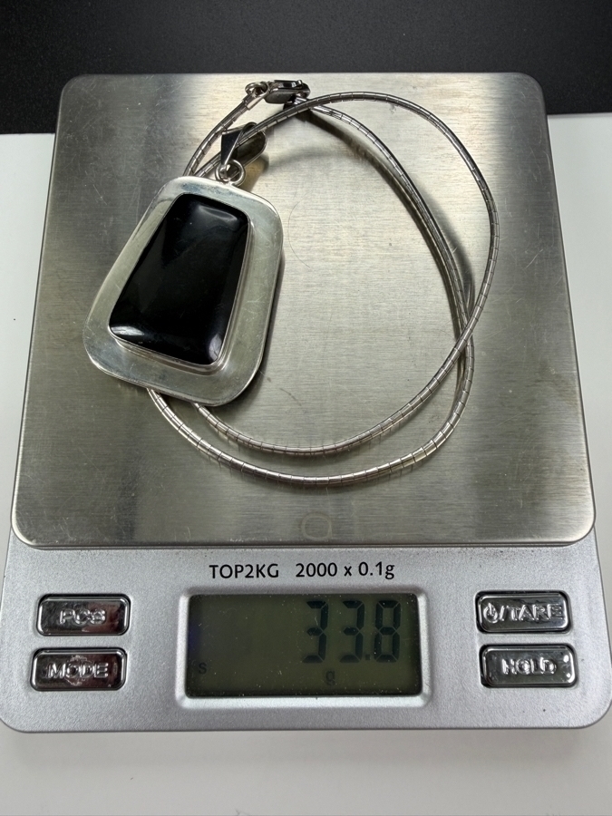 Sterling Silver Black Onyx Pendant With Sterling Silver Italian 16' Necklace 33.8g [Photo 8]