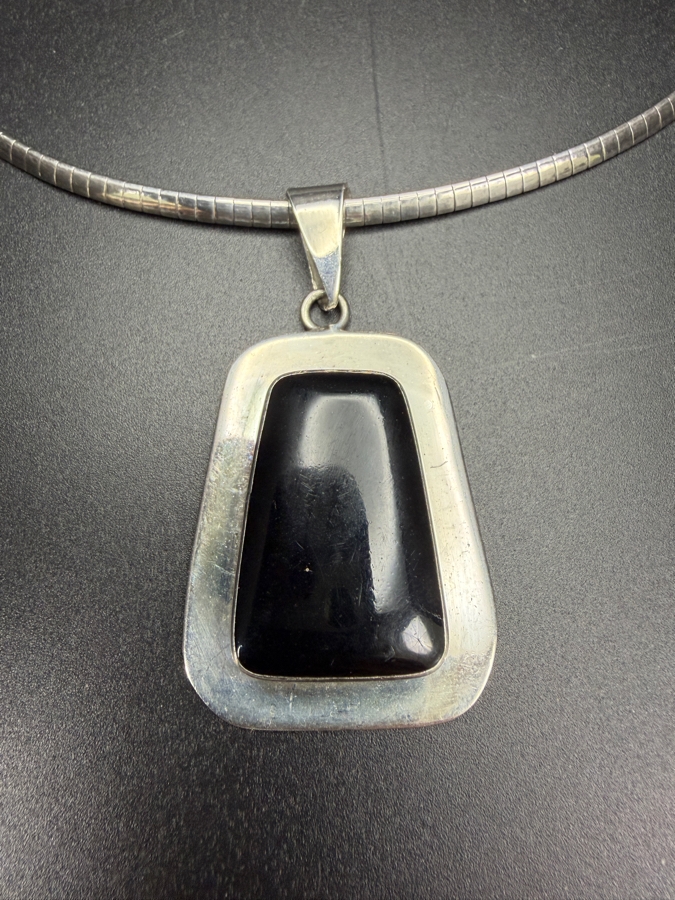 Sterling Silver Black Onyx Pendant With Sterling Silver Italian 16' Necklace 33.8g [Photo 4]