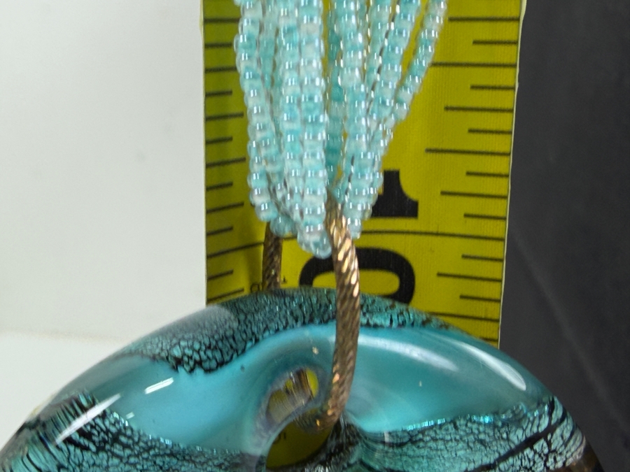 Italian Murano Glass Pendant 20' Necklace With Sterling Silver Clasps [Photo 7]