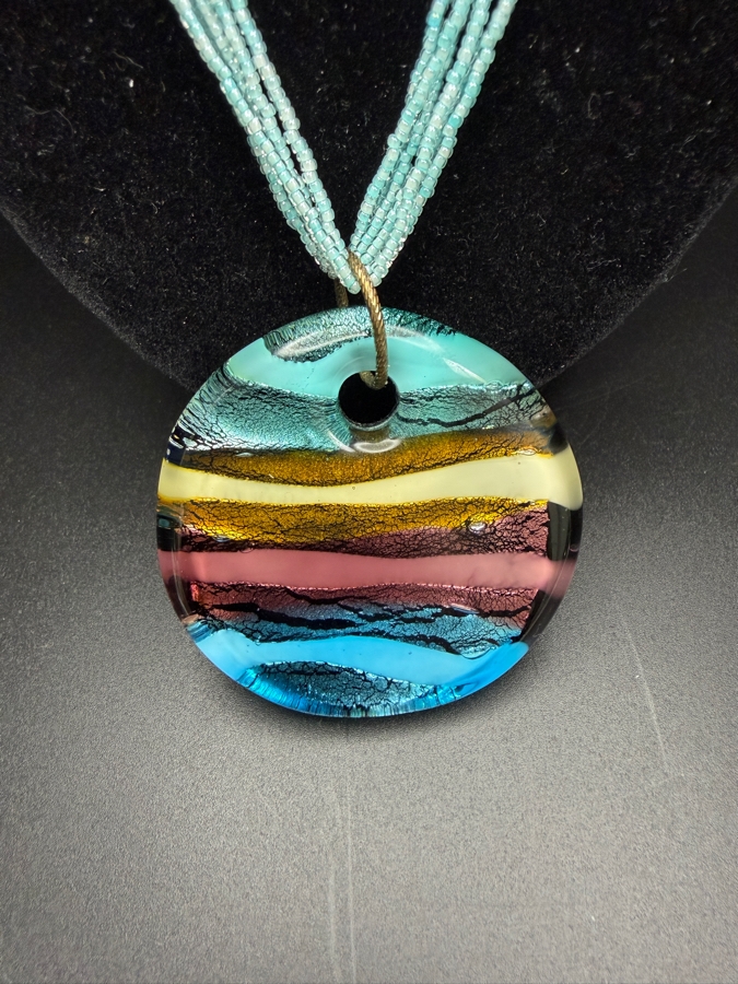 Italian Murano Glass Pendant 20' Necklace With Sterling Silver Clasps [Photo 2]