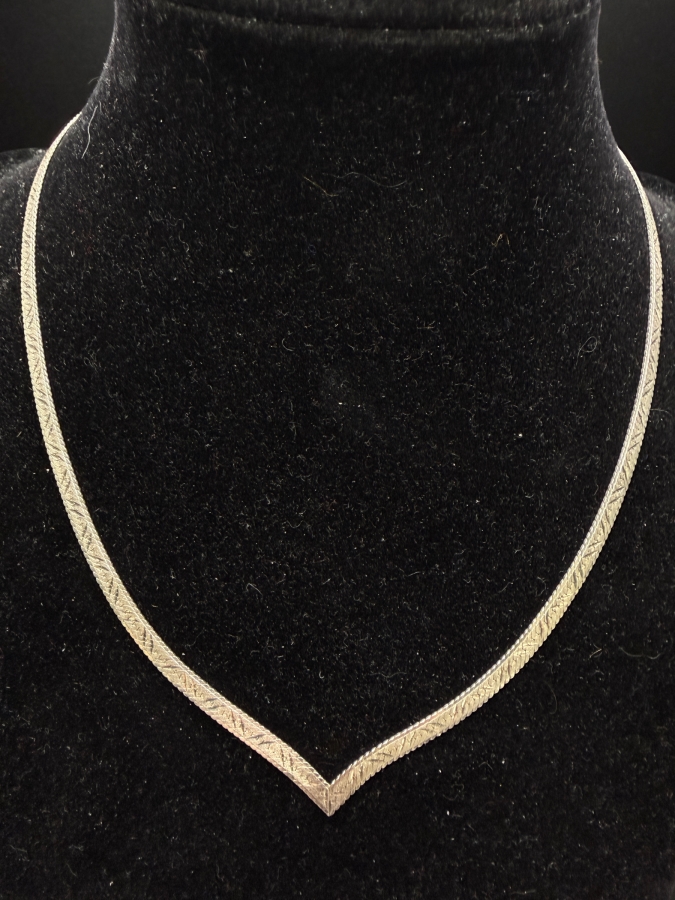 Sterling Silver Italian Herringbone 16' Necklace 7.3g [Photo 2]