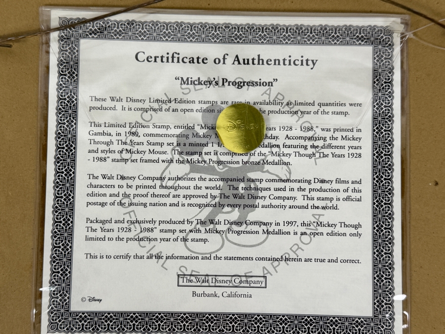 Framed 'Mickey's Progression' Limited Edition Mint Stamps With Medallion 13 X 15 [Photo 6]