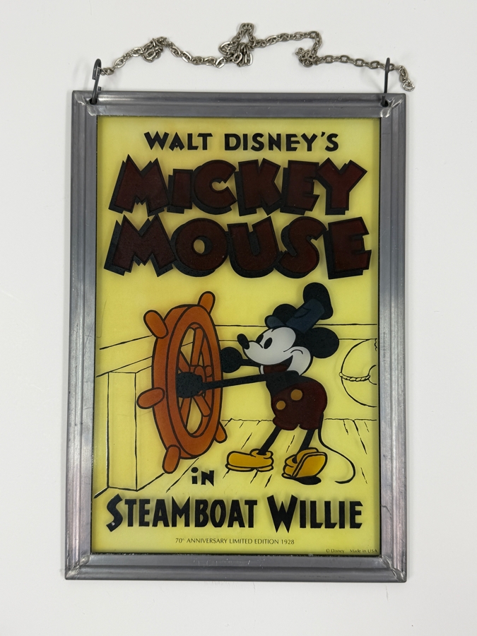 Limited Edition Stained Glass Artwork Featuring The Premiere Of The First Mickey Mouse Cartoon Steamboat Willie (1928) Numbered 229 Of 1928 7.5 X 10.5 [Photo 2]
