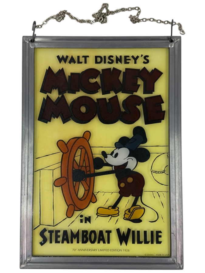 Limited Edition Stained Glass Artwork Featuring The Premiere Of The First Mickey Mouse Cartoon Steamboat Willie (1928) Numbered 229 Of 1928 7.5 X 10.5