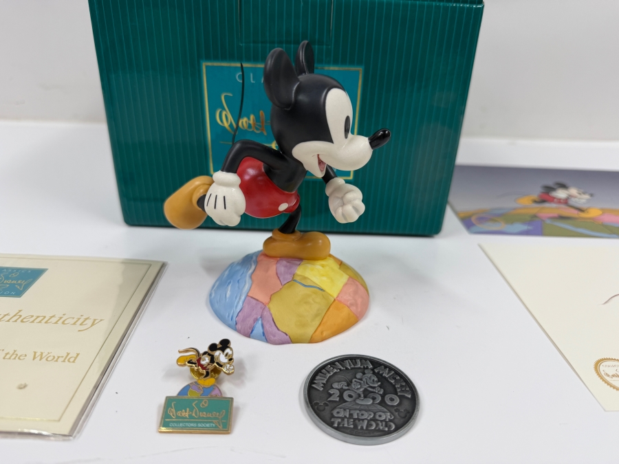 Walt Disney Classics Collection 'Millennium Mickey: On Top Of The World' From Walt Disney's Thru The Mirror Figurine With Trading Pin, Medallion And Original Box 5'H [Photo 2]