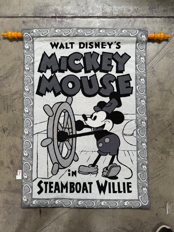 Just Added - Vintage Woven Disney Season's Greetings Mickey And Minnie Mouse Christmas Wall Tapestry With Hanging Hardware 26'W X 36.5'H [Photo 2]