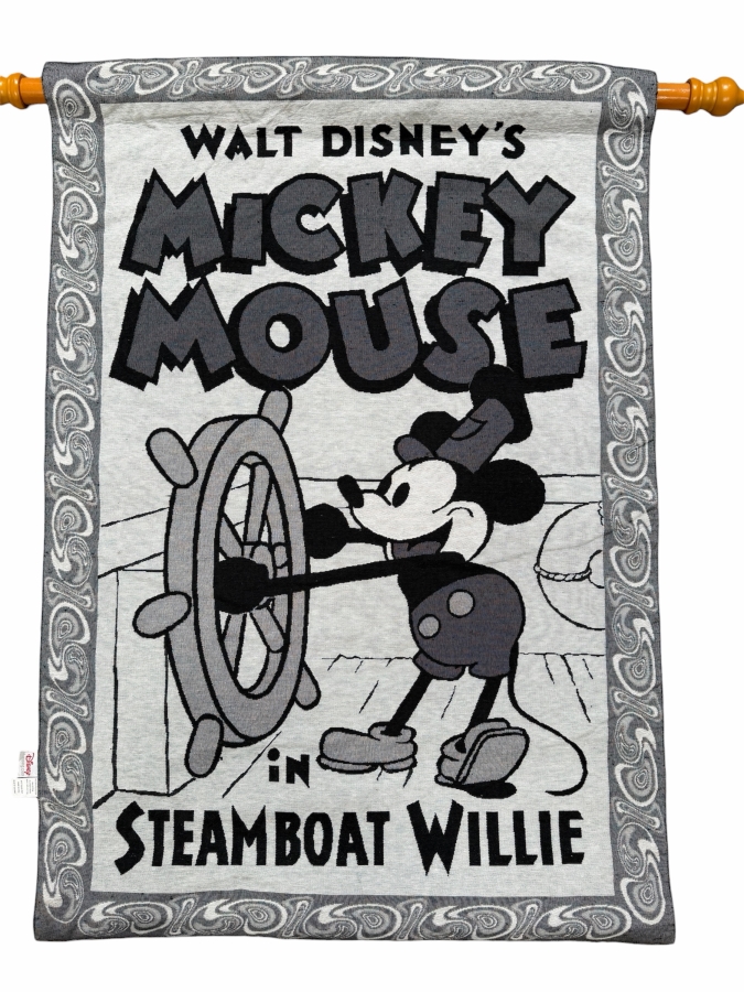 Just Added - Vintage Woven Disney Season's Greetings Mickey And Minnie Mouse Christmas Wall Tapestry With Hanging Hardware 26'W X 36.5'H [Photo 7]