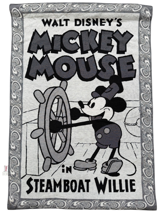 Just Added - Vintage Woven Disney Season's Greetings Mickey And Minnie Mouse Christmas Wall Tapestry With Hanging Hardware 26'W X 36.5'H