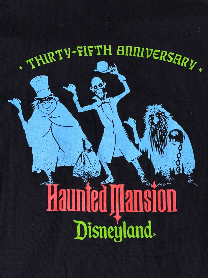 Just Added - Vintage Disneyland Haunted Mansion 35th Anniversary Button-Down Shirt Featuring Hitchhiking Ghosts Phineas Ezra And Gus Black Short Sleeve Camp Shirt Size XL [Photo 4]