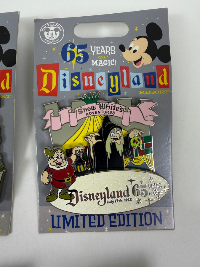 Just Added - Disneyland 65 Years Of Magic 65th Anniversary Attraction Limited Edition Pin Set Backing Cards With Mickey Mouse Ear Pin Backs [Photo 2]