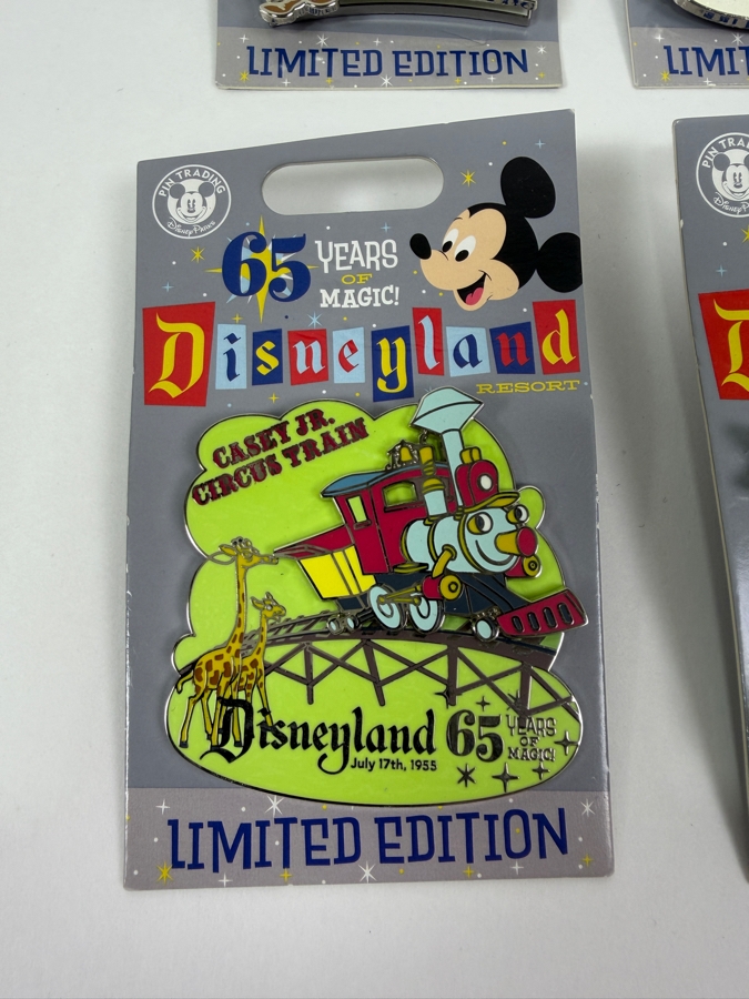 Just Added - Disneyland 65 Years Of Magic 65th Anniversary Attraction Limited Edition Pin Set Backing Cards With Mickey Mouse Ear Pin Backs [Photo 4]