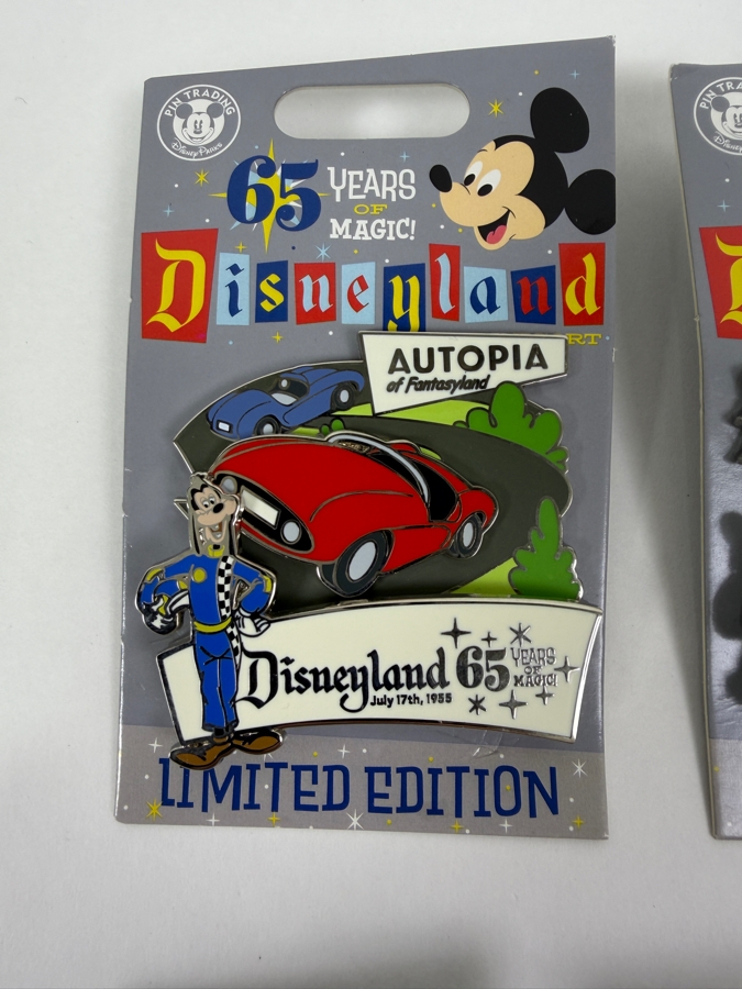 Just Added - Disneyland 65 Years Of Magic 65th Anniversary Attraction Limited Edition Pin Set Backing Cards With Mickey Mouse Ear Pin Backs [Photo 3]