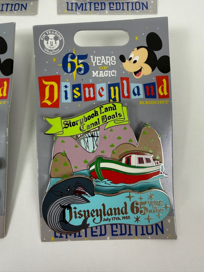 Just Added - Disneyland 65 Years Of Magic 65th Anniversary Attraction Limited Edition Pin Set Backing Cards With Mickey Mouse Ear Pin Backs [Photo 5]