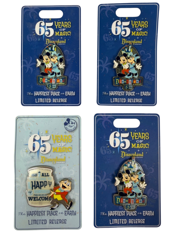 Just Added - Disney Parks 2020 Disneyland 65th Anniversary Mickey Minnie And Mr. Toad Annual Passholder Limited Release Pin Set Backing Cards