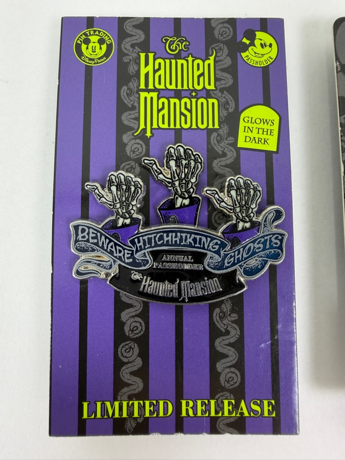Just Added - Limited Edition Disney Pin DLR Mickey's Halloween Party 2017 Annual Passholder Headless Horseman Pin and Limited Release Haunted Mansion Hitchhiking Ghosts Pin [Photo 2]