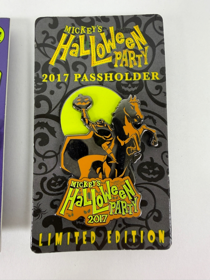 Just Added - Limited Edition Disney Pin DLR Mickey's Halloween Party 2017 Annual Passholder Headless Horseman Pin and Limited Release Haunted Mansion Hitchhiking Ghosts Pin [Photo 3]