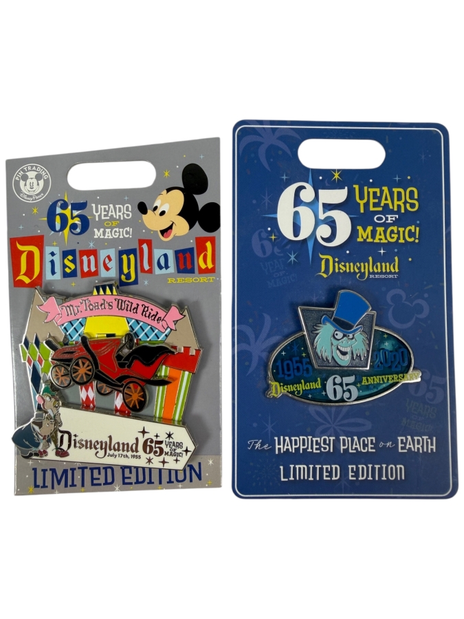 Just Added - Limited Edition Disneyland Resort 65 Years Of Magic Limited Edition Mr. Toad's Wild Ride And Hatbox Ghost Trading Pins