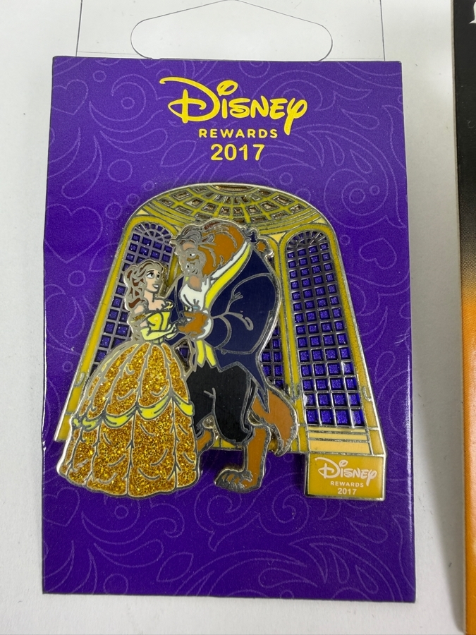 Just Added - Disney Pins: 2017 Beauty And The Beast Rewards, 2013 Halloween Time Captain Hook Limited Release, And Frozen II Snowflake Limited Edition Enamel Pin Set [Photo 3]