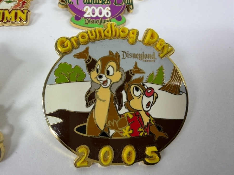 Just Added - Disney Limited Edition Pins: 2003 First Day Of Autumn Johnny Appleseed, 2006 St. Patrick's Day Chip And Dale, 2005 Groundhog Day Chip And Dale, And 2002 Armed Forces Day We Salute You Enamel Pin Collection [Photo 3]