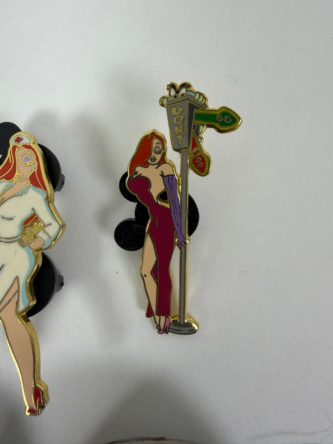 Just Added - Disney Auctions Limited Edition 1000 Jessica Rabbit On Moving Surfboard, Hospital Nurse Jessica Rabbit, Red Dress Jessica On St. Crossing Sign, And D23 Expo 2017 Logo Multi-Character Enamel Pin Collection
 [Photo 4]