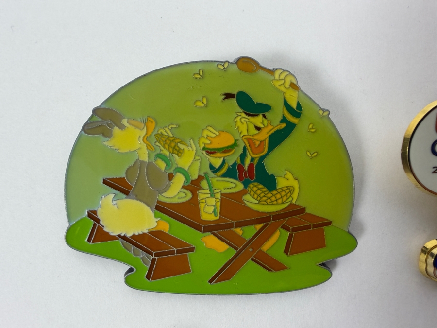 Just Added - Disney Limited Edition Pins: 2001 Artist Choice Sandwich Snatchers, 2004 USA Olympics Donald And Daisy, 2007 Hidden Mickey All-American Donald, 2001 Japanese Disney Store Cello Donald, And 2005 Butterfly Catcher Enamel Pin Set [Photo 7]