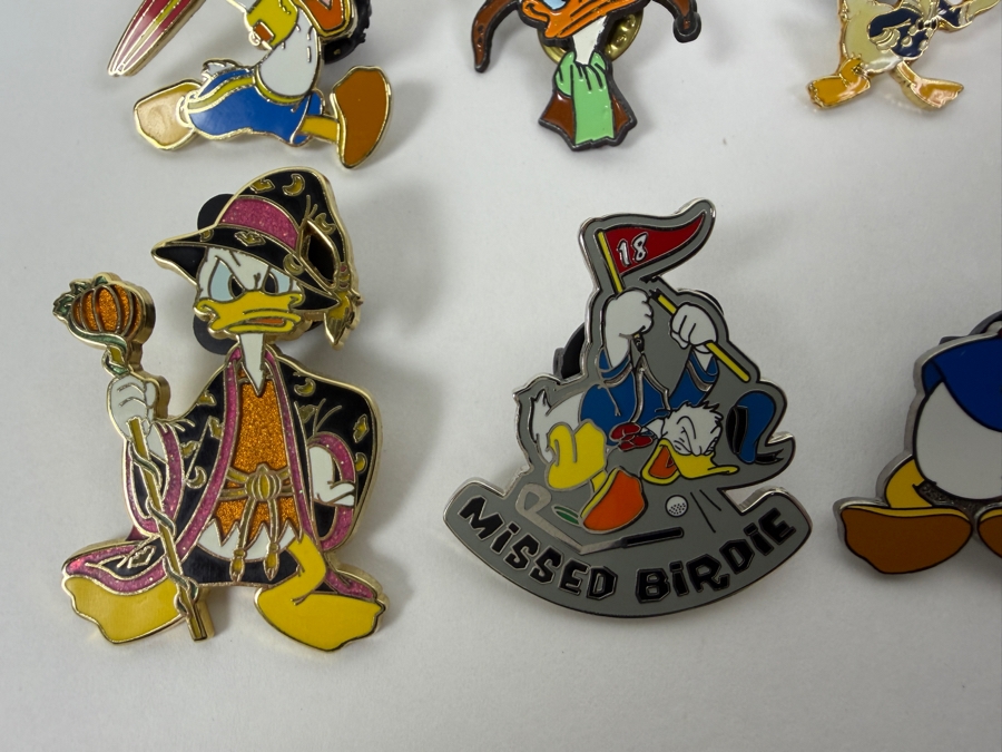 Just Added - Disney Pins: 2005 Disneyland Resort All Roads Lead to the Happiest Homecoming Donald & Friends, 2006 Halloween Wizard Donald, Missed Birdie Golfing, And Various Vintage Donald Duck Enamel Pin Collection
 [Photo 2]