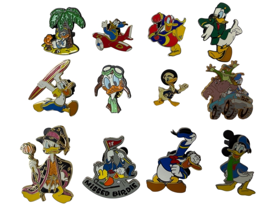 Just Added - Disney Pins: 2005 Disneyland Resort All Roads Lead to the Happiest Homecoming Donald & Friends, 2006 Halloween Wizard Donald, Missed Birdie Golfing, And Various Vintage Donald Duck Enamel Pin Collection

