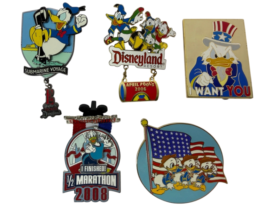 Just Added - Disney Limited Edition Pins: 2004 Submarine Voyage LE 1500, 2006 April Fool's LE 1500, Uncle Sam LE 500, 2008 Half Marathon LE 2000, And Huey, Dewey, And Louie American Flag LE 250 Enamel Collection