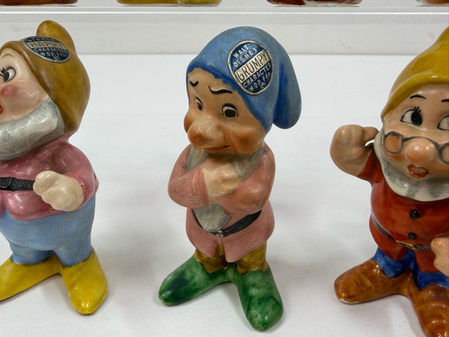 Just Added - Vintage 1950s Goebel Germany Walt Disney Snow White And The Seven Dwarfs Porcelain Figurine Collection Featuring Sneezy, Bashful, Sleepy, Dopey, Happy, Grumpy, And Doc With Original Foil Labels 3'H - 6'H [Photo 4]