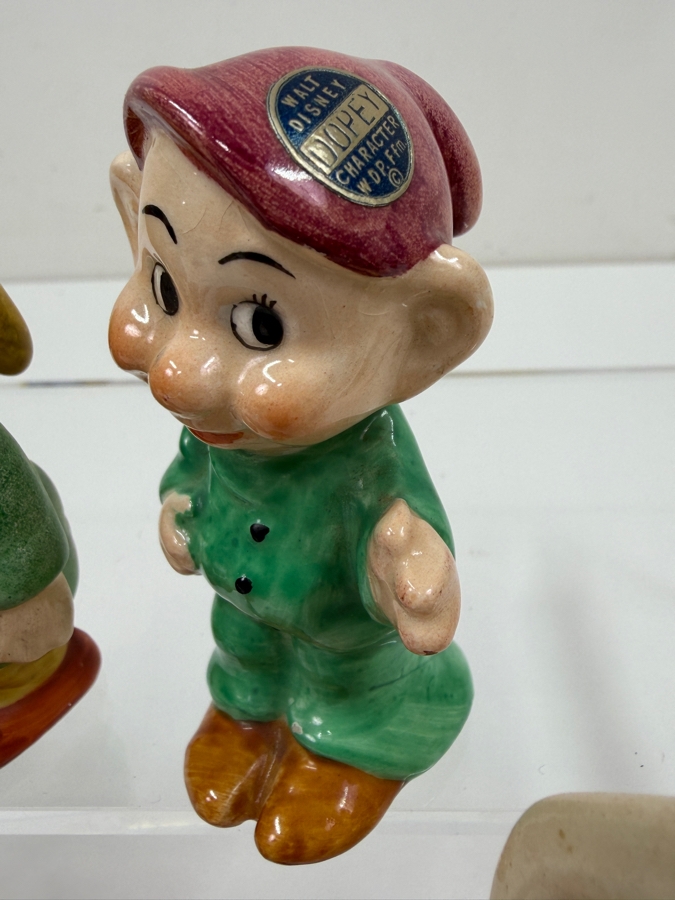 Just Added - Vintage 1950s Goebel Germany Walt Disney Snow White And The Seven Dwarfs Porcelain Figurine Collection Featuring Sneezy, Bashful, Sleepy, Dopey, Happy, Grumpy, And Doc With Original Foil Labels 3'H - 6'H [Photo 9]