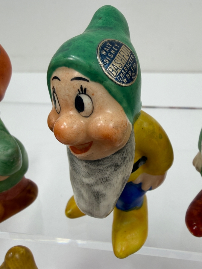 Just Added - Vintage 1950s Goebel Germany Walt Disney Snow White And The Seven Dwarfs Porcelain Figurine Collection Featuring Sneezy, Bashful, Sleepy, Dopey, Happy, Grumpy, And Doc With Original Foil Labels 3'H - 6'H [Photo 7]