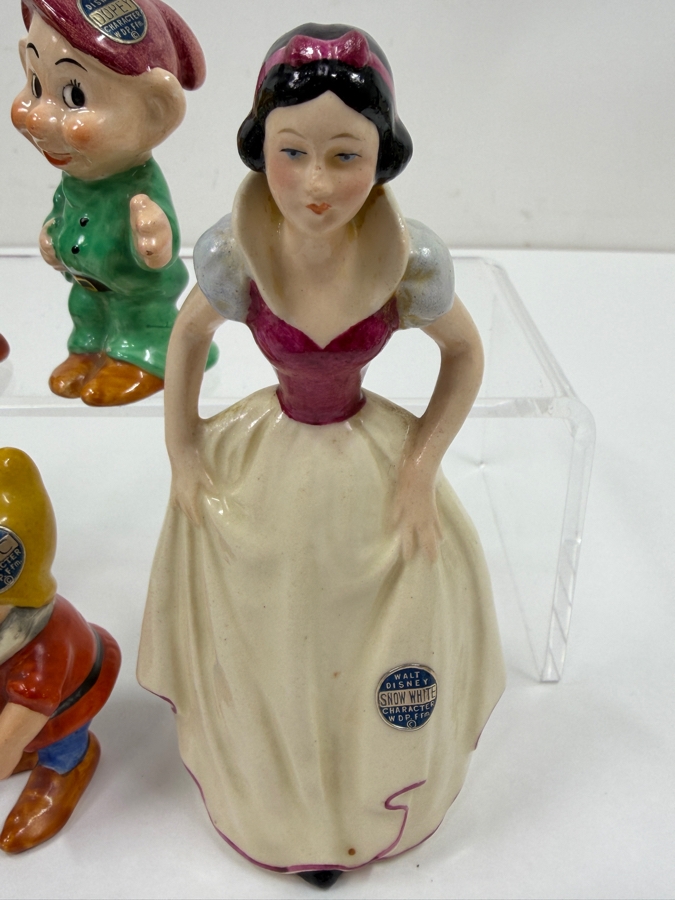 Just Added - Vintage 1950s Goebel Germany Walt Disney Snow White And The Seven Dwarfs Porcelain Figurine Collection Featuring Sneezy, Bashful, Sleepy, Dopey, Happy, Grumpy, And Doc With Original Foil Labels 3'H - 6'H [Photo 10]