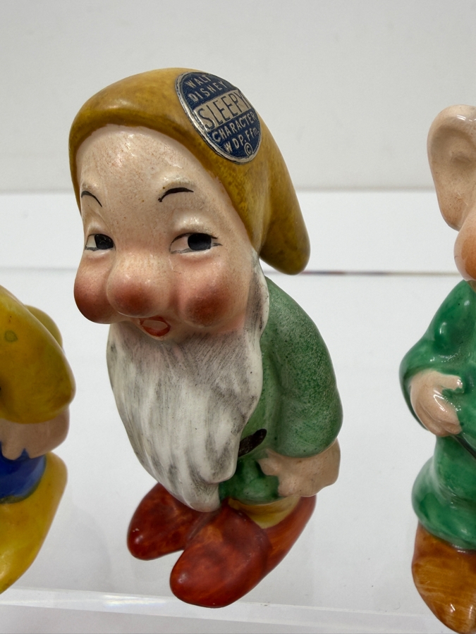 Just Added - Vintage 1950s Goebel Germany Walt Disney Snow White And The Seven Dwarfs Porcelain Figurine Collection Featuring Sneezy, Bashful, Sleepy, Dopey, Happy, Grumpy, And Doc With Original Foil Labels 3'H - 6'H [Photo 8]