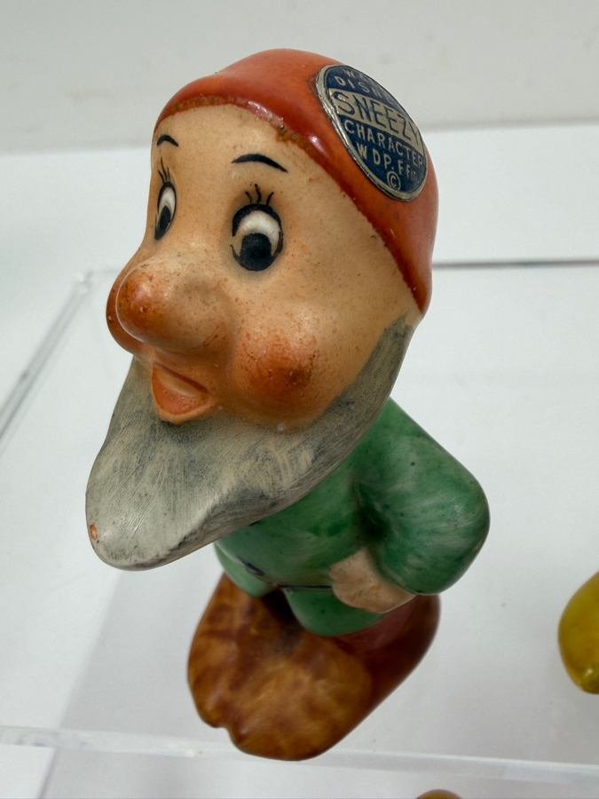 Just Added - Vintage 1950s Goebel Germany Walt Disney Snow White And The Seven Dwarfs Porcelain Figurine Collection Featuring Sneezy, Bashful, Sleepy, Dopey, Happy, Grumpy, And Doc With Original Foil Labels 3'H - 6'H [Photo 6]